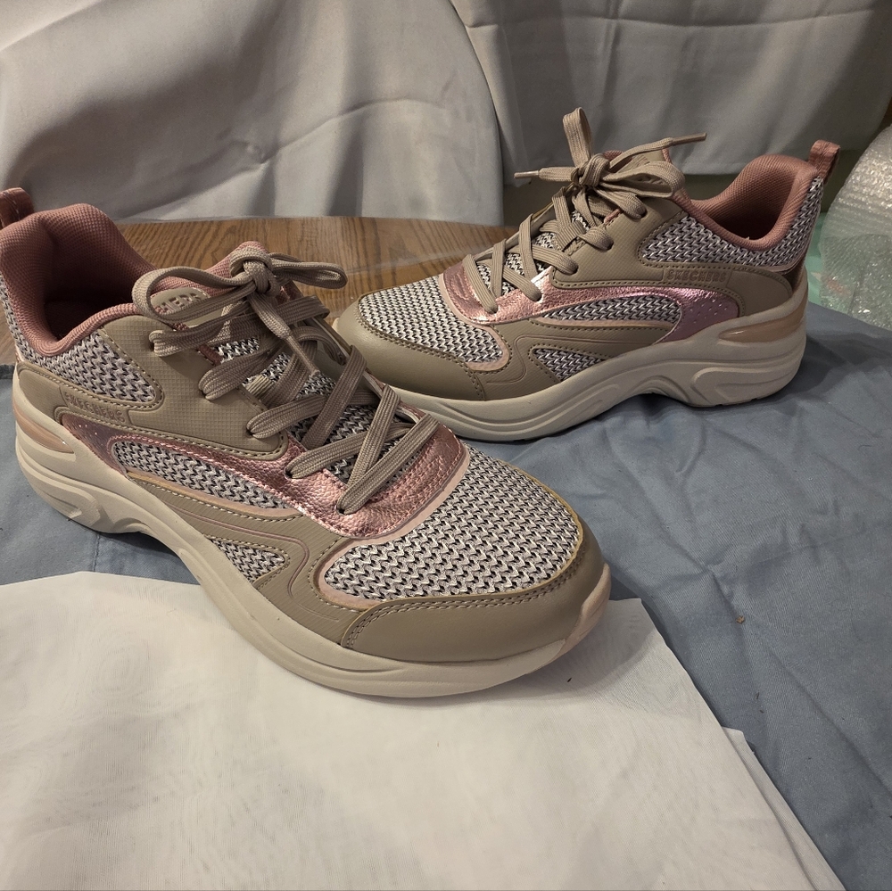 SKECHERS Pink And Tan Sneakers